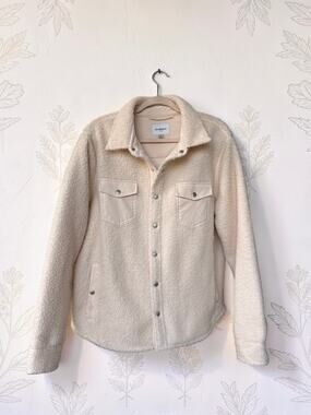 Goodfellow & Co Womens Large Cream Sherpa Fleece Shirt Jacket Snap Front
